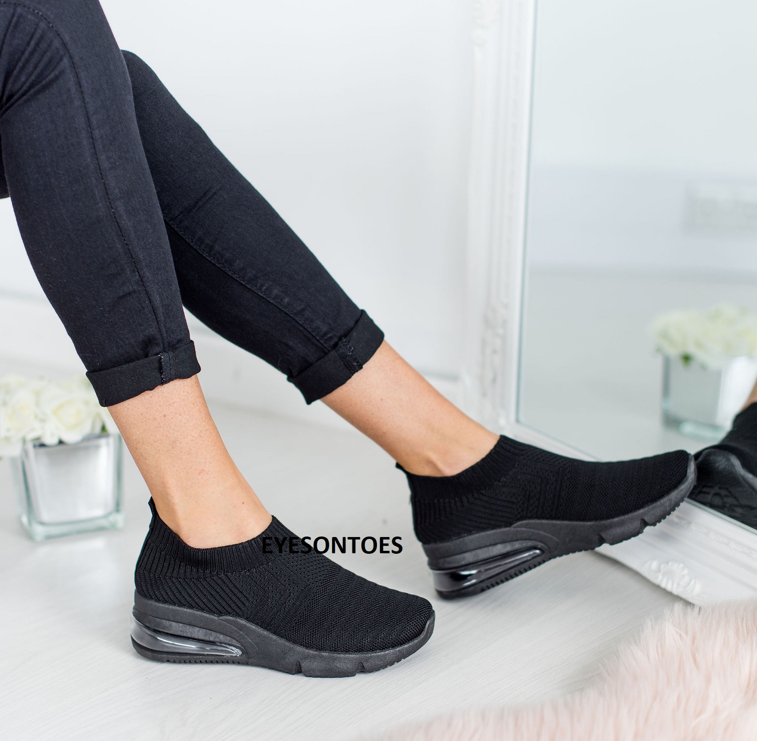 WOMENS LADIES STUDS SLIP ON SOCK TRAINERS WALKING GYM SOFY COMFY SNEAKERS SHOES | eBay